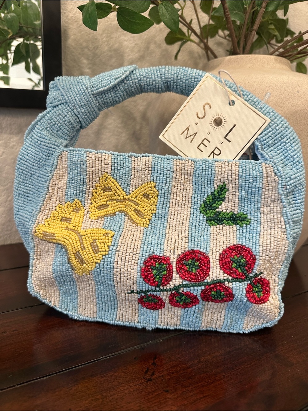 Sol and Mer Beaded Mini Handbag in Blue, White & Green